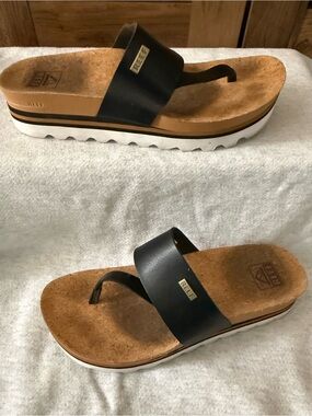 Reef Women’s Black Platform Cork-Top Slide Sandals